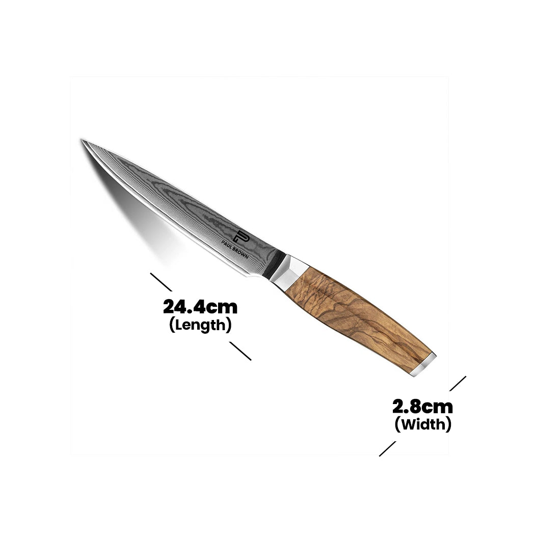 Paul Brown VG10 Steel Utility Knife With Olive Wood Handle, Blade Length 13 cm