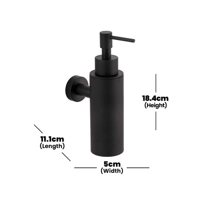 Bagnodesign Matt Black Options Round Wall Mounted Soap Dispenser, 5x11.1x18.4 cm