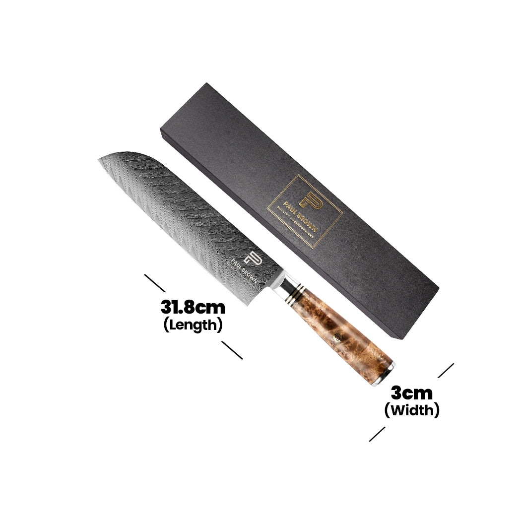 Paul Brown AUS-10 Steel Santoku Knife With Wooden Handle, Blade Length 18 cm