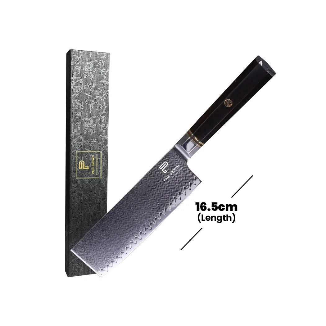 Paul Brown Knight Series VG10 Steel Nakiri Knife With Octagon Wooden Handle, Blade Length 18 cm