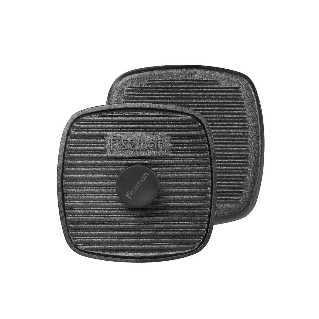 Cast Iron Square Grill Press with Bakelite Knob in Black Color, 21 x 21 cm