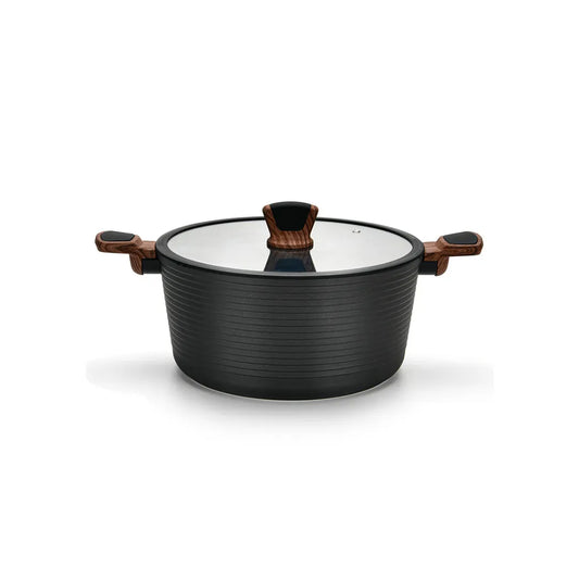 Diamond Series Aluminum Non Stick Stock Pot with Glass Lid and Induction Bottom in Black Color, 28 x 13.5 cm