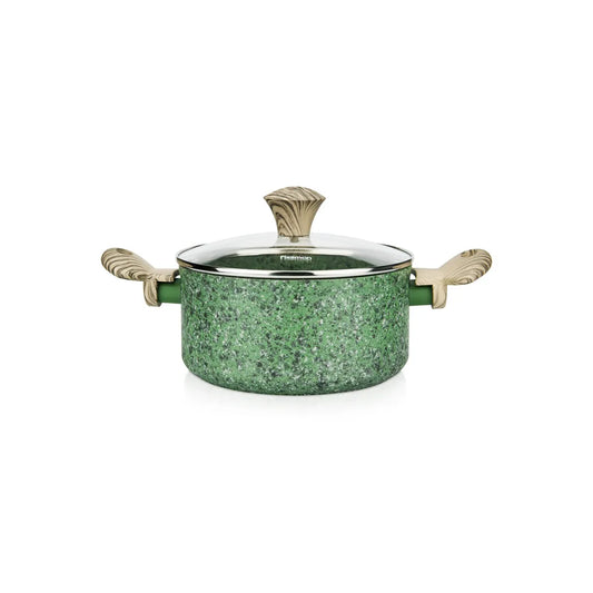 Malachite Series Aluminum Non-Stick Stockpot with Glass Lid, Ecostone Induction Bottom in Green/Brown/Clear Color, 2.7 ltr. Capacity and 20 x 9.8 cm