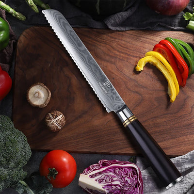 Paul Brown VG10 Steel Bread Knife With Ebony Wood Handle, Blade Length 20 cm