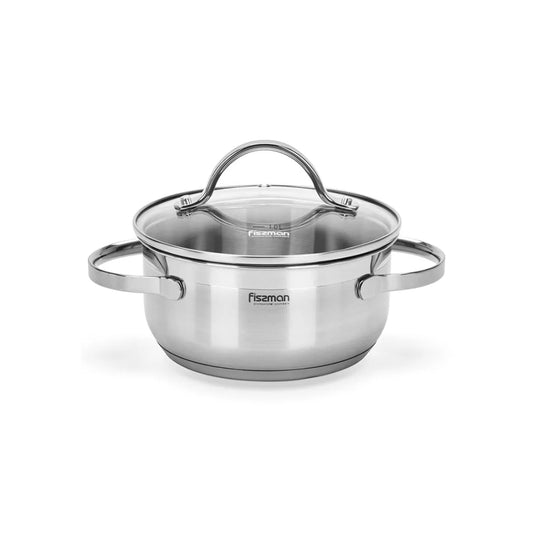 Luminosa Series Stainless Steel Stockpot with Glass Lid in Clear/Silver Color, 1.5ltr. Capacity and 16 cm