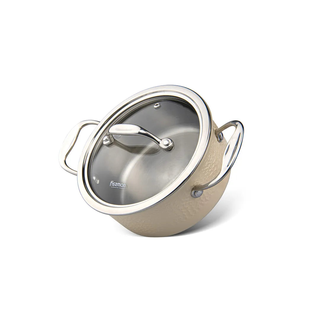 Brigette Series Stainless Steel Saucepan with Lid in Beige/Silver Color, 18 ? 8.5 cm