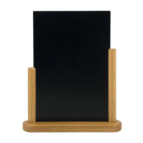 Securit® Tabletop Sign Stand with Chalkboard Writing Surface, T Sign Front and Back, Wooden Frame Lacquered Finish Chalkboard Stand Vertical H 23.3 x W 20 x D 6 cm, Table Top Chalkboard Menu Stand for Restaurants, Color Teak
