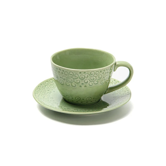 2-Piece Ceramic Cup And Saucer Set in Green Color, 260 ml