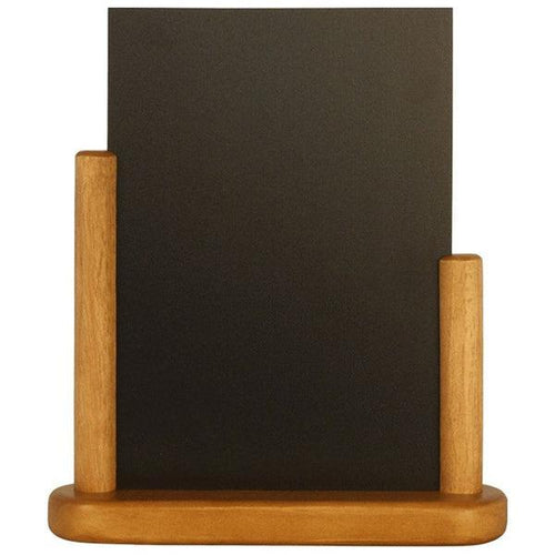 Securit® Tabletop Sign Stand with Chalkboard Writing Surface, T Sign Front and Back, Wooden Frame Lacquered Finish Chalkboard Stand Vertical H 32.3 x W 27 x D 7.1, Table Top Chalkboard Menu Stand for Restaurants, Color Teak