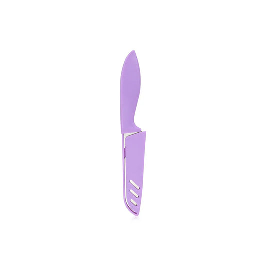 Stainless Steel Utility Vegetable And Fruit Knife with Sheath in Purple Color, 21 cm