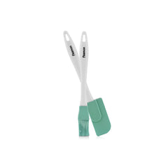 2-Piece Silicon made Brush And Spatula Set in White/Green Color, 22 cm