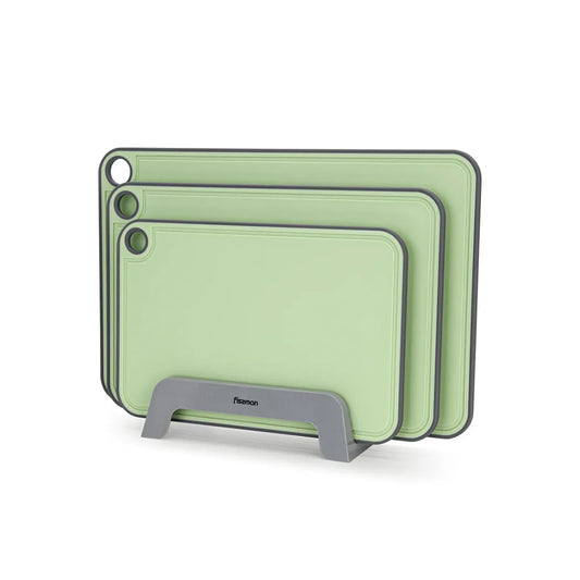 3-Piece Thermoplastic made Chopping Boards with Holder in Green Color, 41 x 28 cm, 36 x 24 cm, 31 x 20 cm