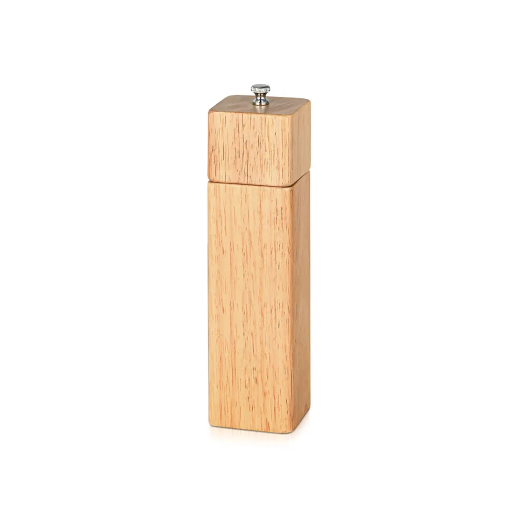 Square Shaped Rubber Wood made Pepper Mill in Beige Color, 21.5 x 5 cm