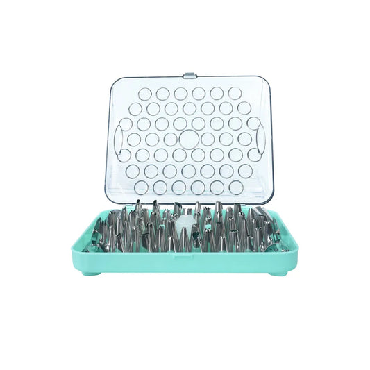 Stainless Steel Set of 52 Pieces Nozzles for Confectionery use in Mint Green Color, 22 x 18.5 x 5 cm