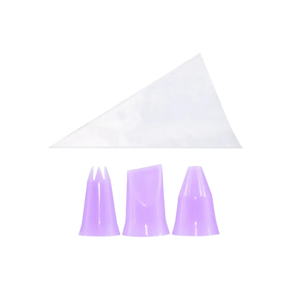 50-Piece Plastic Disposable Pipping Bags with 3 Tips Couplers in Purple Color, 35 cm