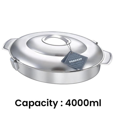 Pradeep Ellipse Stainless Steel Hot Pot Plain, 4000 ml - HorecaStore