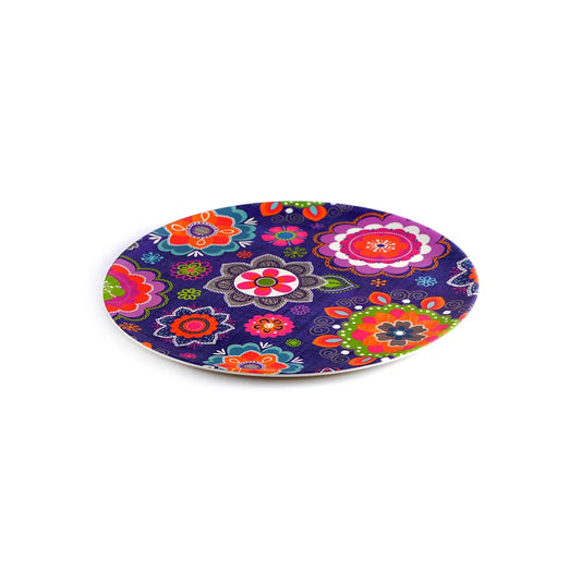 Bamboo made Flower Printed Plate in Purple/Pink/Green Color, 28 x 1.2 cm