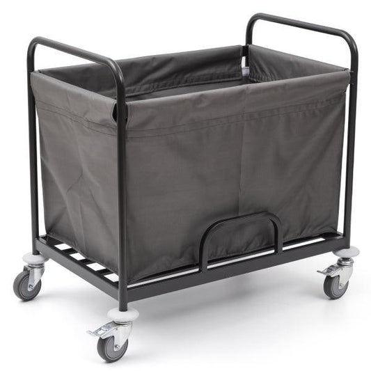 Nivi Hotel Linen Cart L 90 x W 70 x H 100 cm, Removable And Washable Polyester Bag, 2 Swivel And 2 Fixed Castors, Mesh Steel Platform For Extra Support, 4 Swivelling Corner Pads Protection, Color Black Frame With Metallic Grey Bag