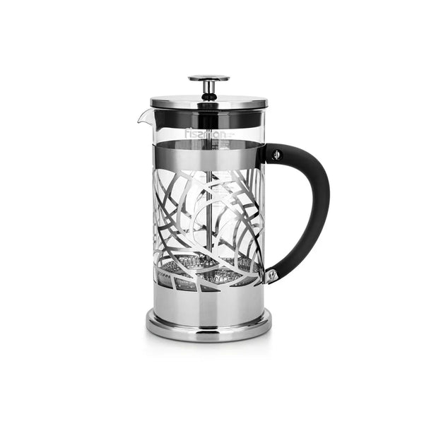 BICERIN Series Borosilicate Glass French Press Coffee Maker in Silver/Clear Color, 1 ltr.