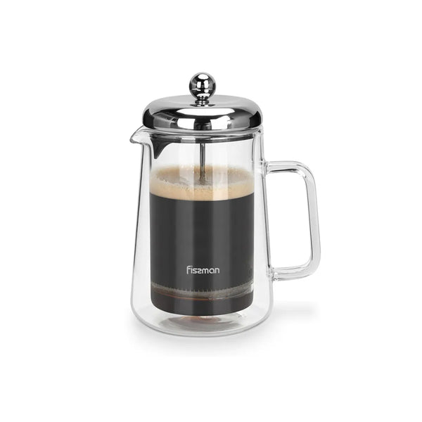 Borosilicate Glass Double wall French Press Coffee Maker with Flat Bottom, 600 ml