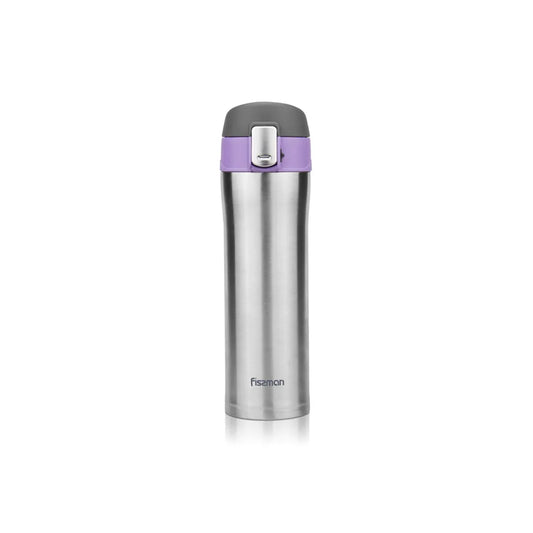 Stainless Steel Double Wall Vacuum Water Bottle in Silver/Purple/Black Color, 420 ml