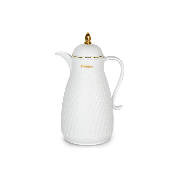 Vacuum Flask with Insulated Jug and Arabic Dallah Design in White Color, 1 ltr.