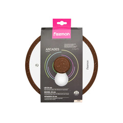 Glass Lid Arcades with Marble Design Silicone Rim in Brown Color, 24 cm