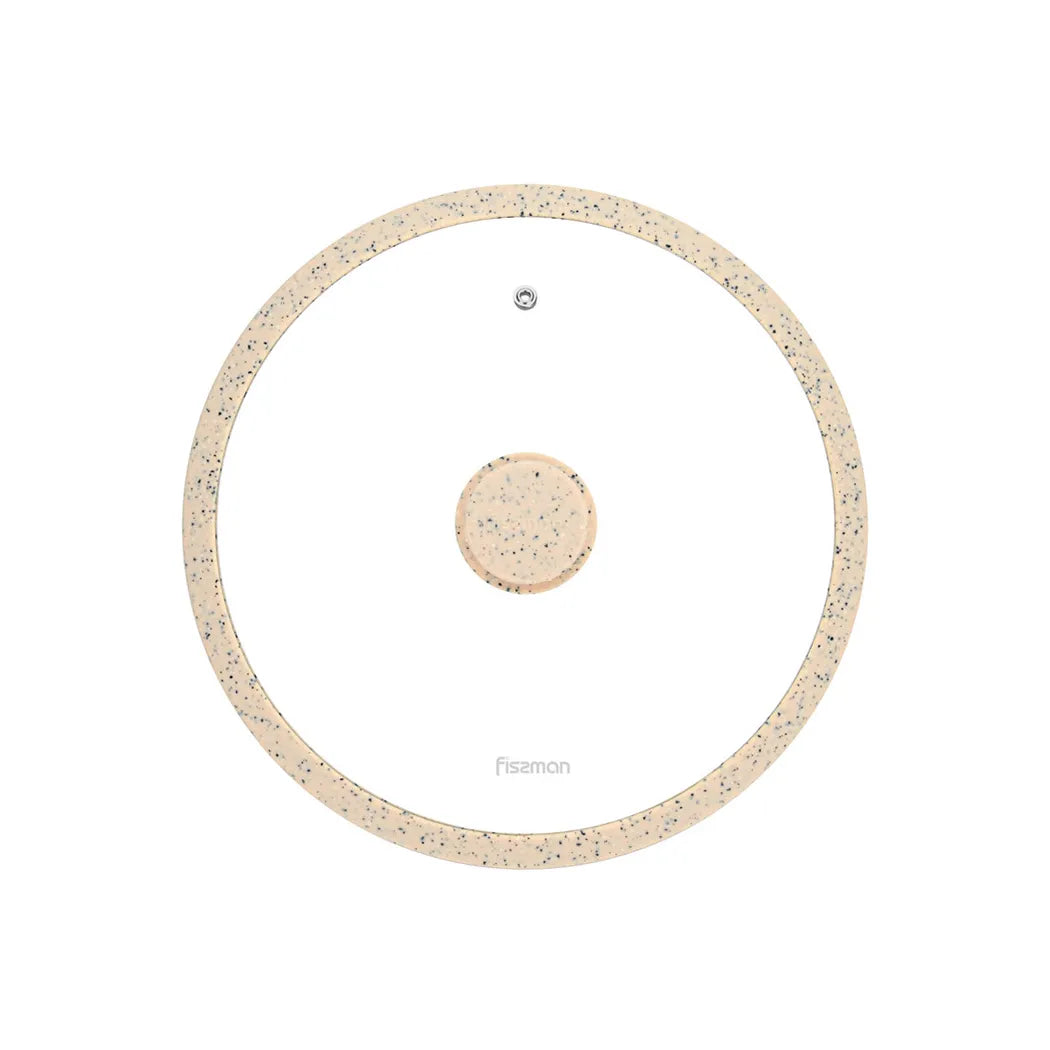 Glass Lid Arcades with Marble Design Silicone Rim in Beige Color, 28 cm