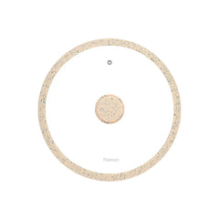 Glass Lid Arcades with Marble Design Silicone Rim in Beige Color, 28 cm