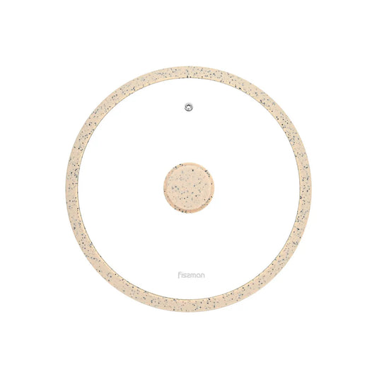 Glass Lid Arcades with Marble Design Silicone Rim in Beige Color, 28 cm