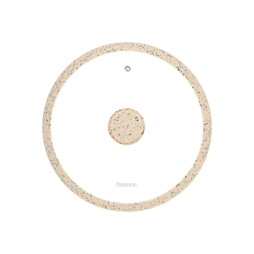 Glass Lid Arcades with Marble Design Silicone Rim in Cream Color, 26 cm