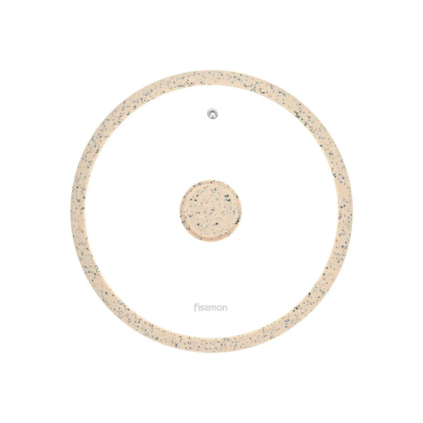 Glass Lid Arcades with Marble Design Silicone Rim in Cream Color, 26 cm