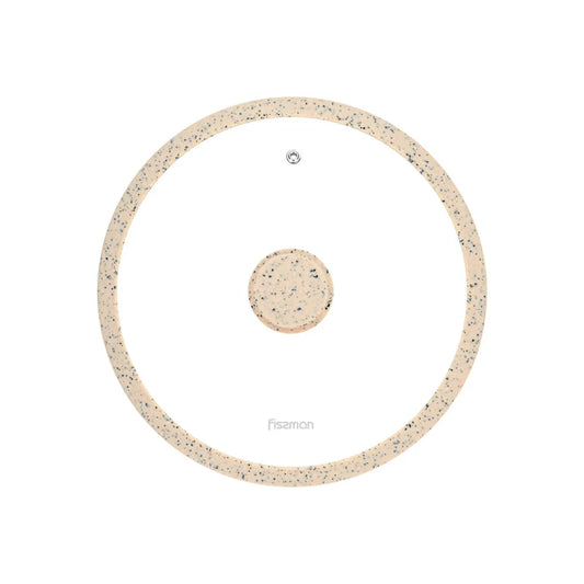 Glass Lid Arcades with Marble Design Silicone Rim in Cream Color, 26 cm