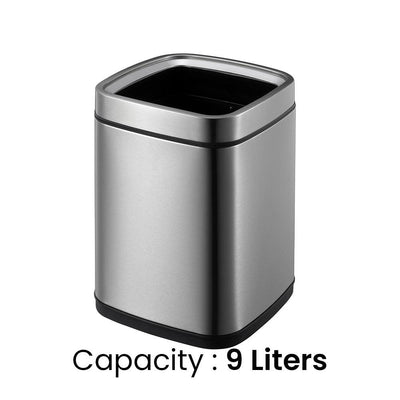 Aquaeco Brushed Stainless Steel Open Top Waste Bin, Capacity 9 Liter - HorecaStore