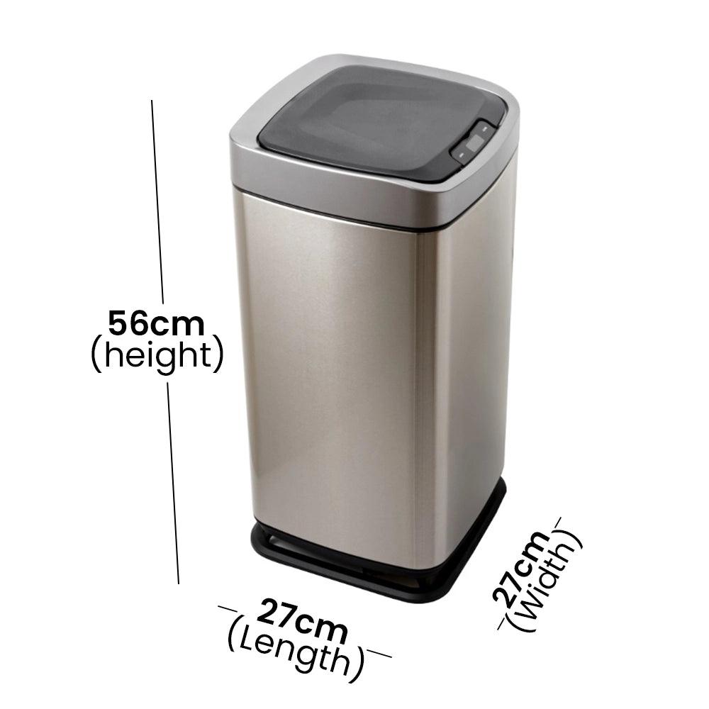 Aquaeco Brushed Stainless Steel Touchless Waste Bin With Sensor & Touch Button, Capacity 20 Liter - HorecaStore