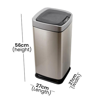 Aquaeco Brushed Stainless Steel Touchless Waste Bin With Sensor & Touch Button, Capacity 20 Liter - HorecaStore