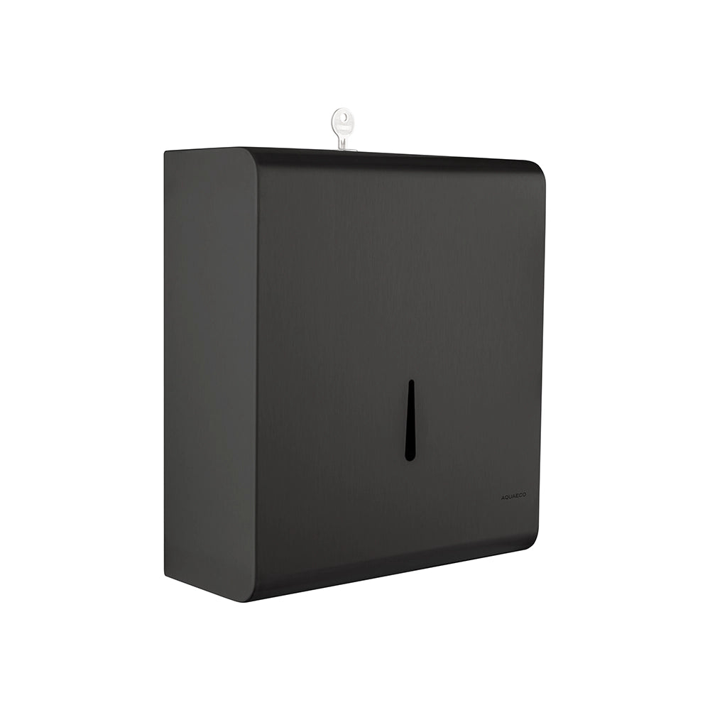 Aquaeco Ix304 Matt Black Satinless Steel Wall Mounted Paper Towel Dispenser with Cylinder Lock and Key, 27x11x30 cm