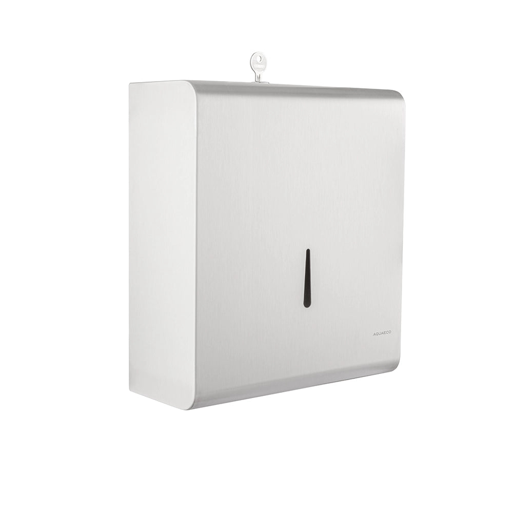 Aquaeco Ix304 Brushed Satinless Steel Wall Mounted Paper Towel Dispenser with Cylinder Lock and Key, 27x11x30 cm