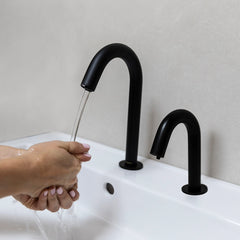 Aquaeco Brass Matt Black Deck Mounted Touchless Liquid Soap Dispenser Battery or Mains Operate, Capacity 1000 ml