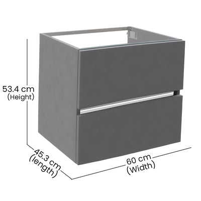 Aquaeco Grey Wood Envoy Wall Mounted Double Drawer Vanity Unit, 60x45.3x53.4 cm