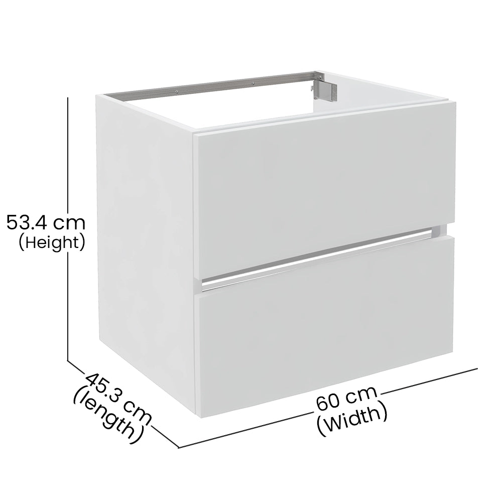 Aquaeco White Wood Envoy Wall Mounted Double Drawer Vanity Unit, 60x45.3x53.4 cm