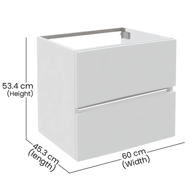 Aquaeco White Wood Envoy Wall Mounted Double Drawer Vanity Unit, 60x45.3x53.4 cm