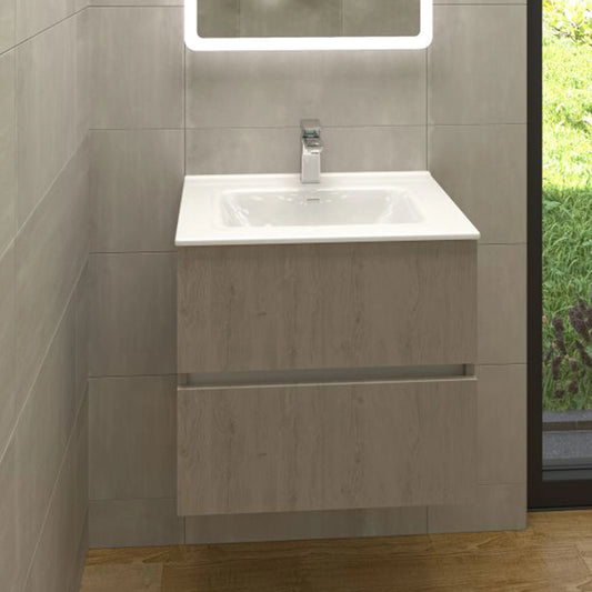 Aquaeco Ash Wood Envoy Wall Mounted Double Drawer Vanity Unit, 60x45.3x53.4 cm