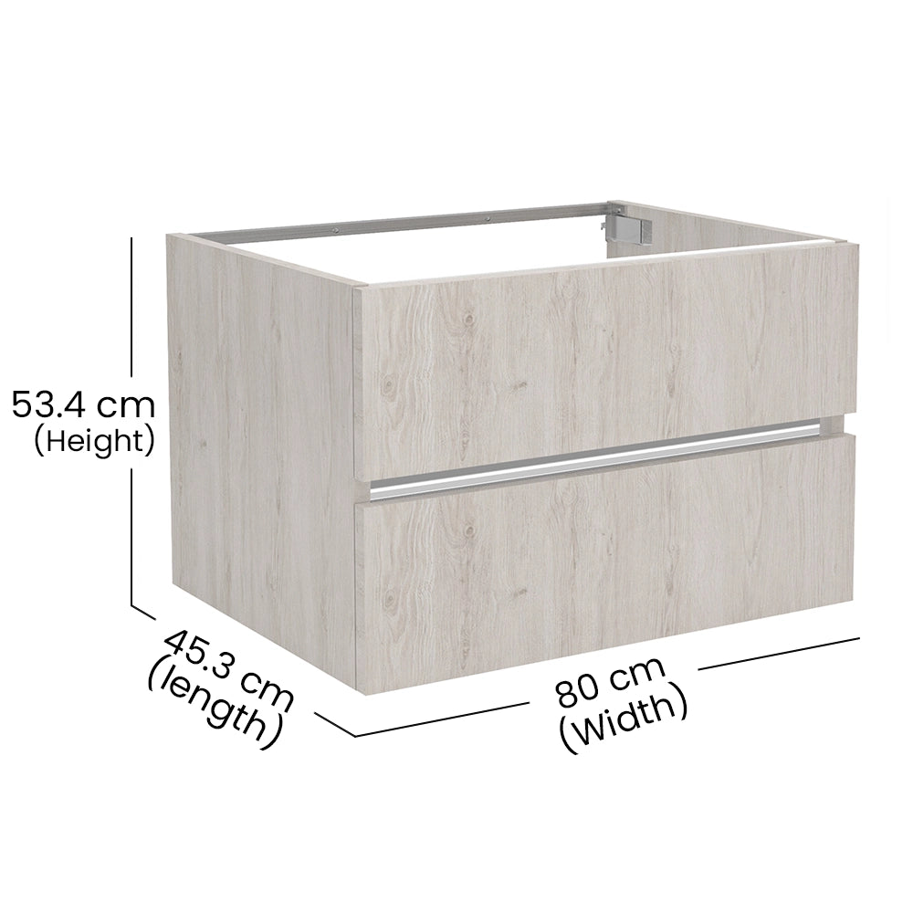 Aquaeco Ash Wood Envoy Wall Mounted Double Drawer Vanity Unit, 80x45.3x53.4 cm