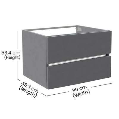 Aquaeco Grey Wood Envoy Wall Mounted Double Drawer Vanity Unit, 80x45.3x53.4 cm