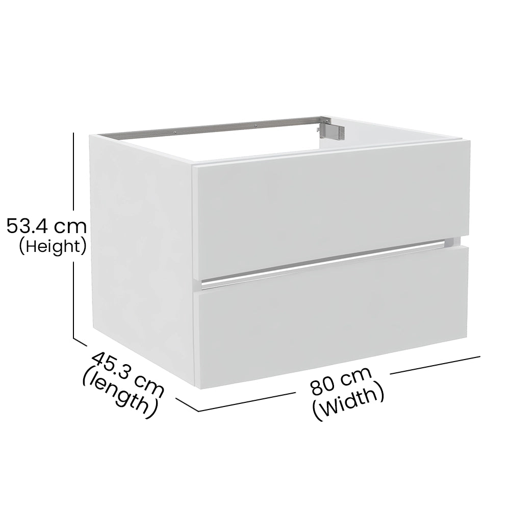 Aquaeco White Wood Envoy Wall Mounted Double Drawer Vanity Unit, 80x45.3x53.4 cm