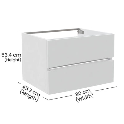 Aquaeco White Wood Envoy Wall Mounted Double Drawer Vanity Unit, 80x45.3x53.4 cm