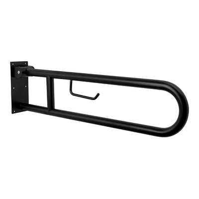 Aquaeco Ix304 Matt Black Stainless Steel Fold Down Grab Bar With Toilet Roll Holder, 10x80x23 cm