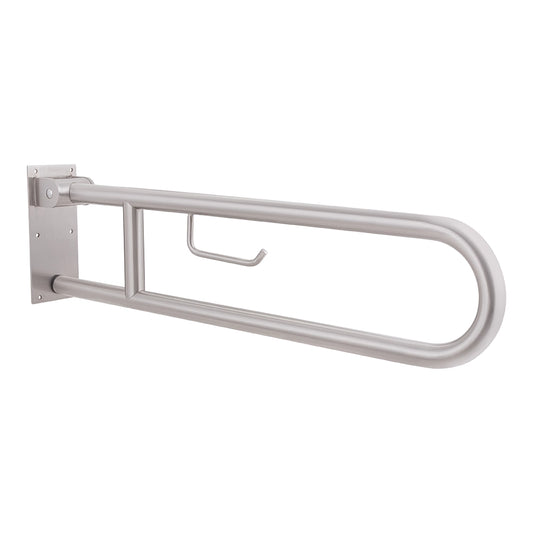 Aquaeco Ix304 Brushed Stainless Steel Fold Down Grab Bar With Toilet Roll Holder, 10x80x23 cm