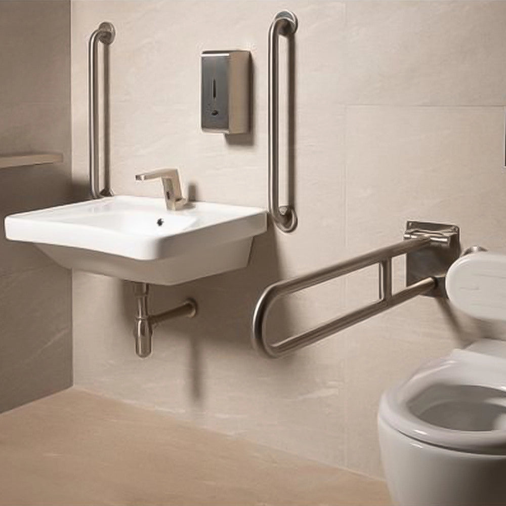 Aquaeco Ix304 Polished Stainless Steel Fold Down Grab Bar With Toilet Roll Holder, 10x80x23 cm